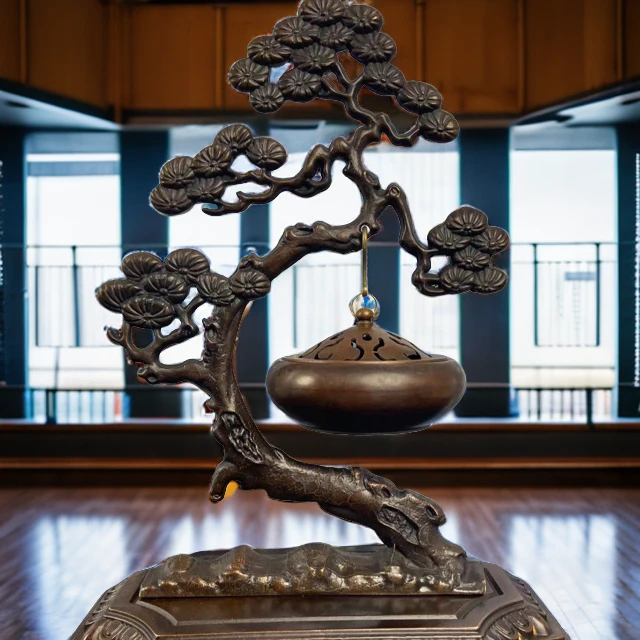 黄铜迎客松香炉家用香薰炉 悬挂吊炉 檀香炉沉香炉 创意摆件