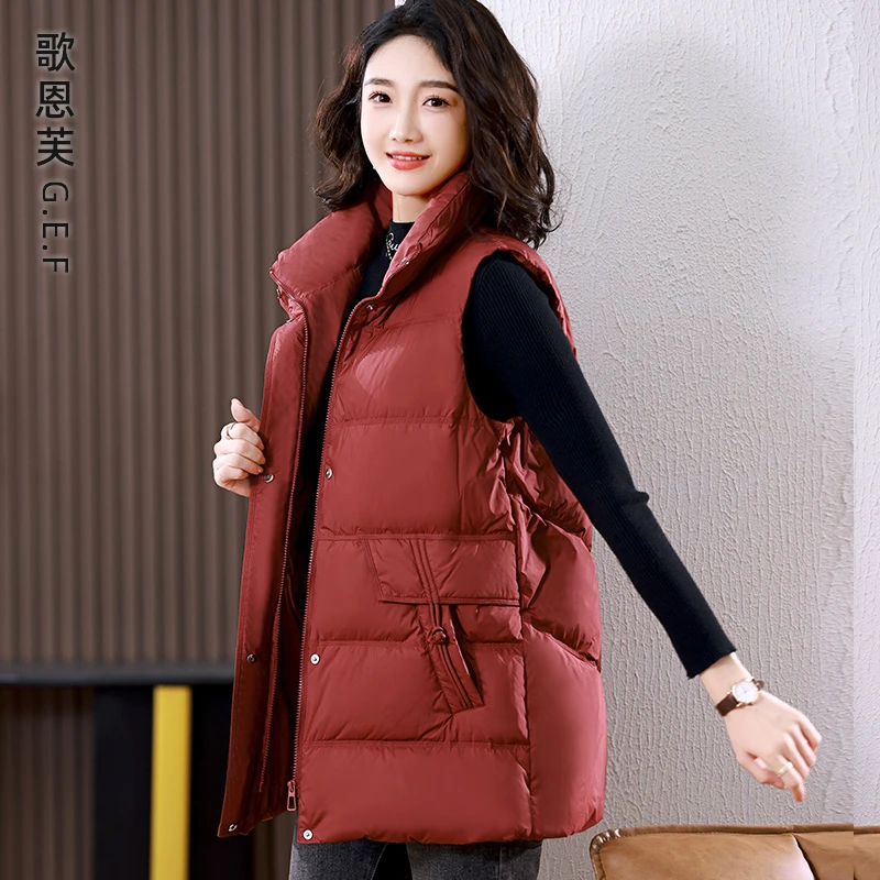 羽绒马甲女秋冬外穿2025新款欧货高端洋气妈妈白鸭绒保暖背心马夹