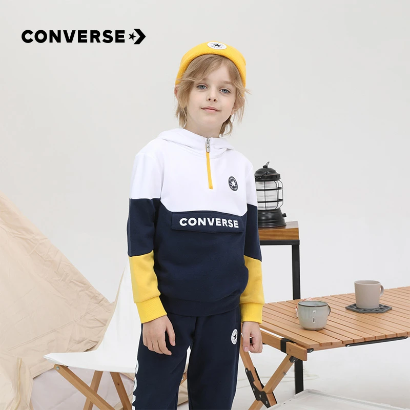 Converse/匡威秋季撞色中大童男童女童装连帽休闲套装B953/D347