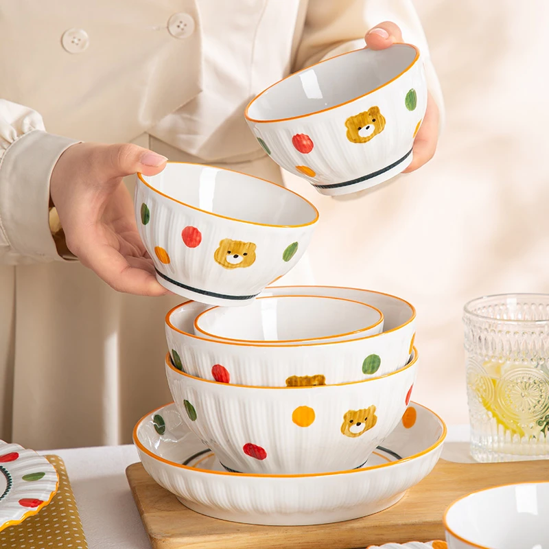 波点熊陶瓷米饭碗高颜值专用网红个性可爱吃饭碗