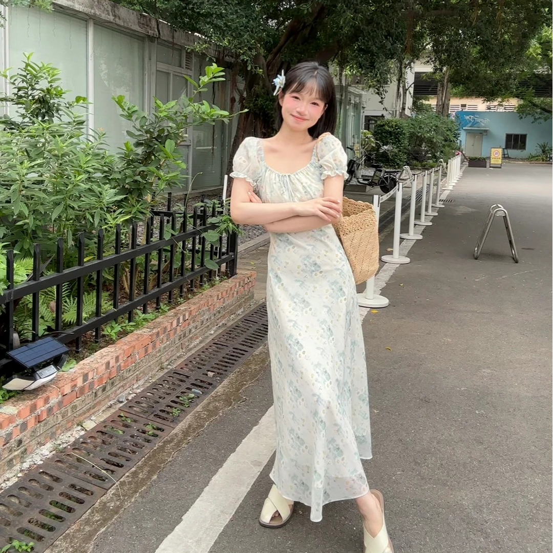 瞌睡兔定制【年终大促】风中奇缘 夏季法式温柔碎花连衣裙243342