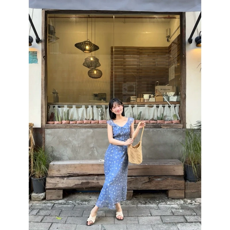 瞌睡兔定制【清苍-活力少女】碎花气质修身印花连衣裙DYMARQ0146