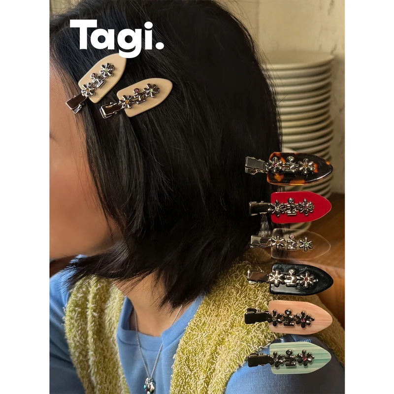 Tagi.金属鼓鼓小花刘海夹无痕醋酸鸭嘴夹可爱百搭刘海碎发夹简约