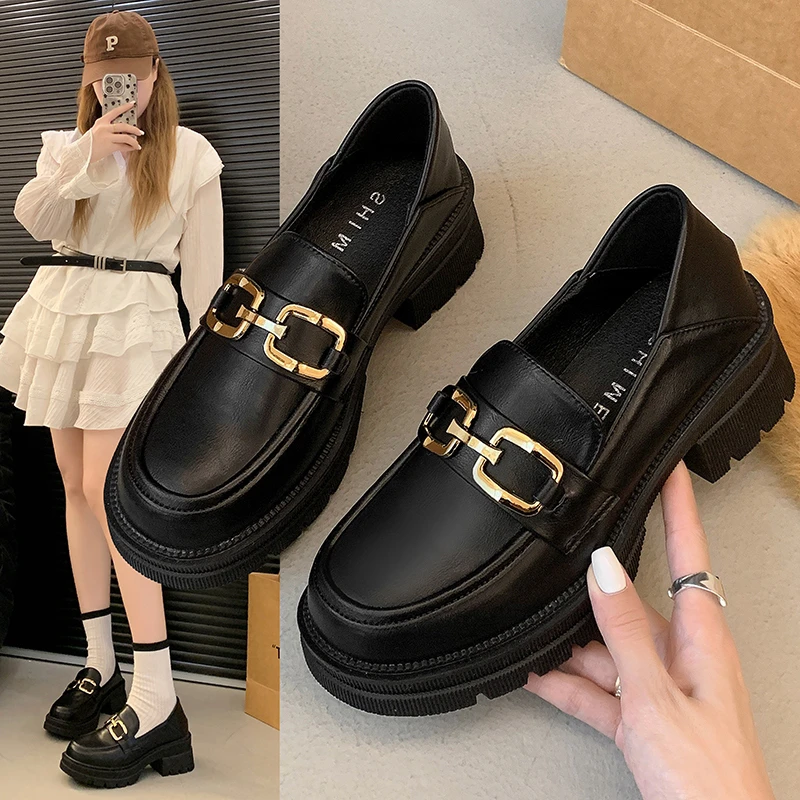 乐福鞋厚底松糕底百搭休闲时尚2025秋冬圆头小皮鞋单鞋英伦风高底