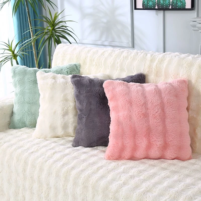 纯色加厚兔毛绒双面绒抱枕套客厅沙发靠枕套办公室靠背枕床头靠垫