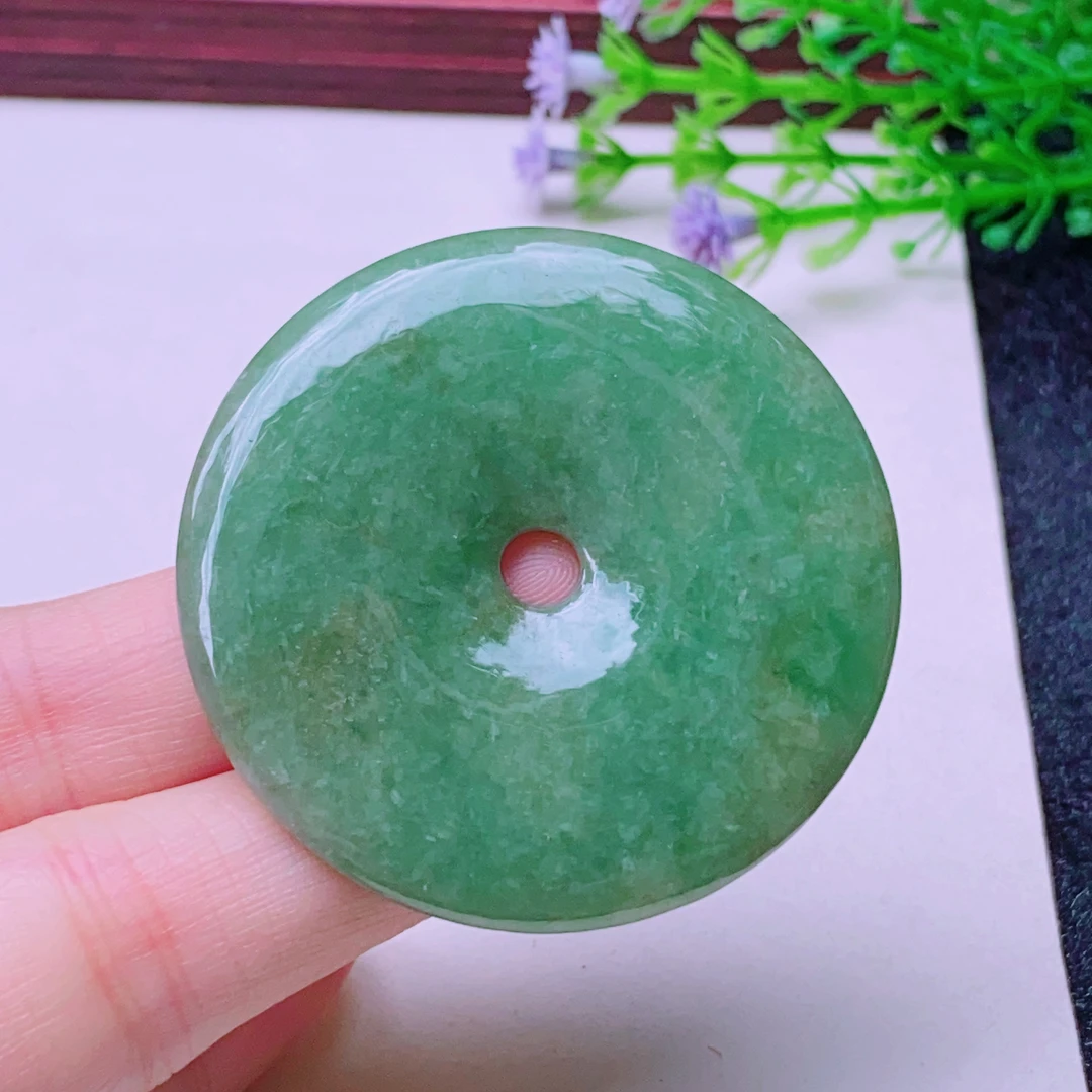 天然翡翠A货老坑水润饱满满绿平安扣吊坠