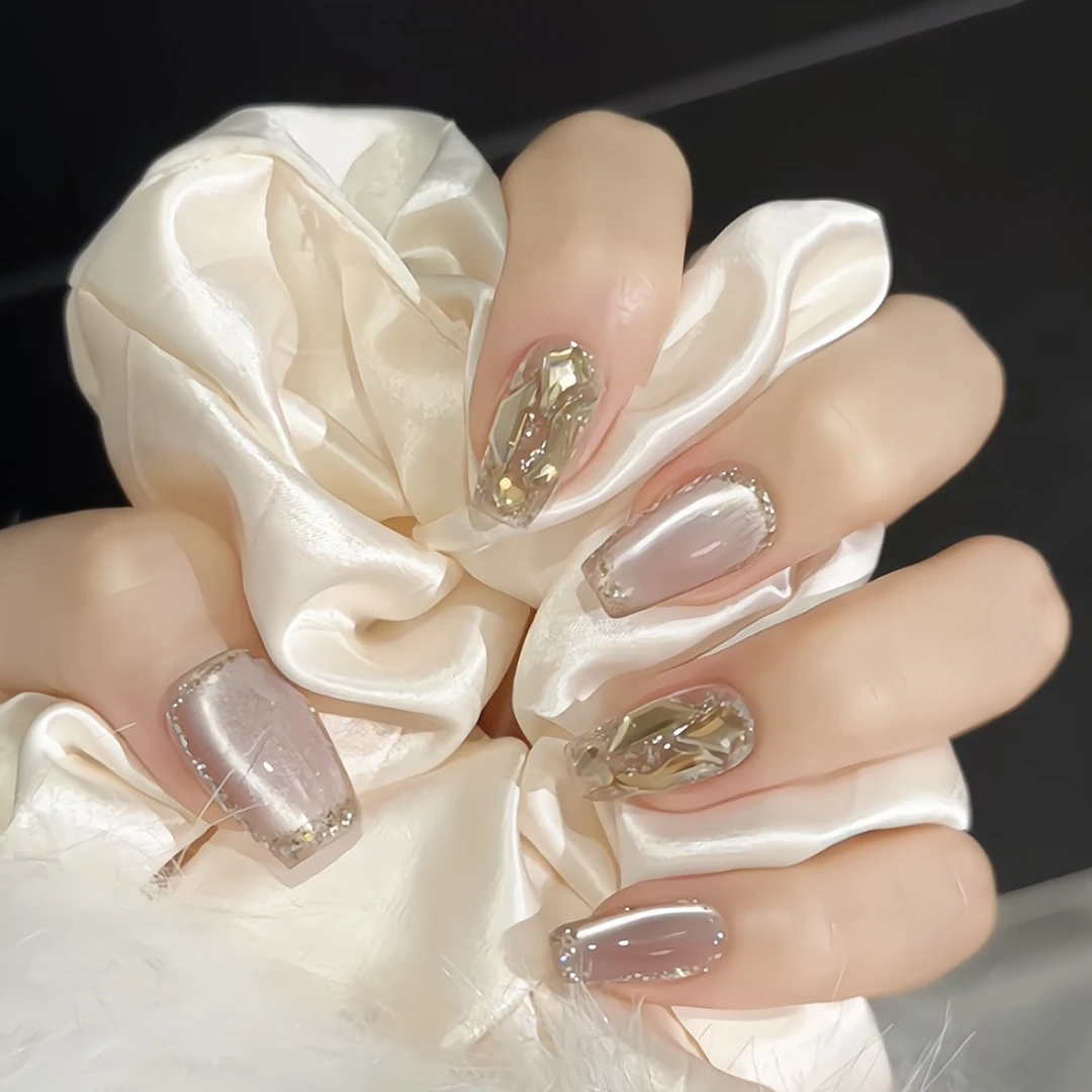 【珠光】新款高品质纯手工穿戴甲美甲贴穿戴式光疗猫眼流行显白