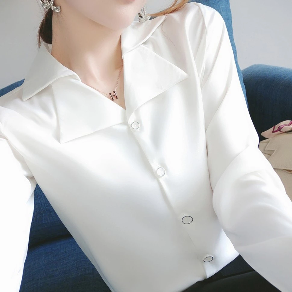 白色衬衫女设计感小众法式上衣春秋新款女装新款翻领气质长袖衬衣
