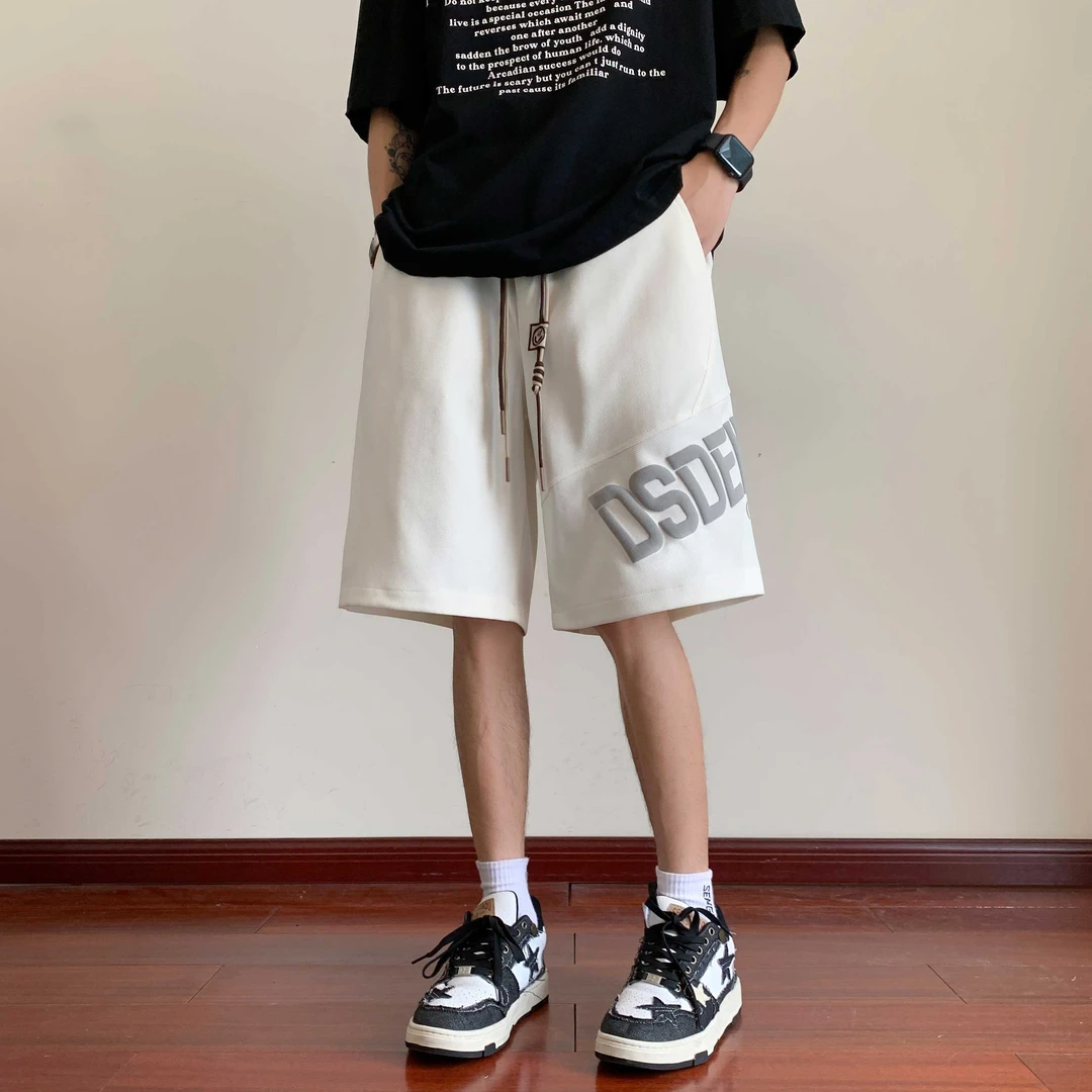 夏季短裤男立体发泡印花潮运动五分裤大码休闲宽松百搭直筒中裤