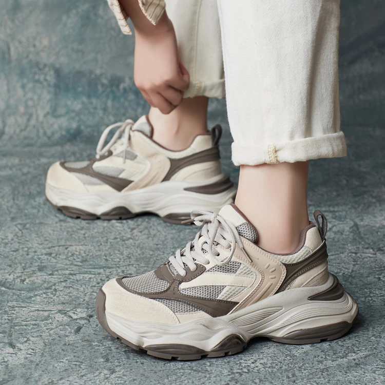 2024秋季新款真皮英伦风圆头休闲系带软皮软底厚底单鞋拼色老爹鞋