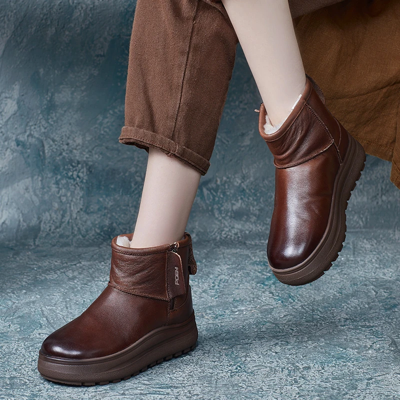 2025冬季新款英伦风雪地靴羊毛复古加绒棉鞋加厚保暖防滑棉靴