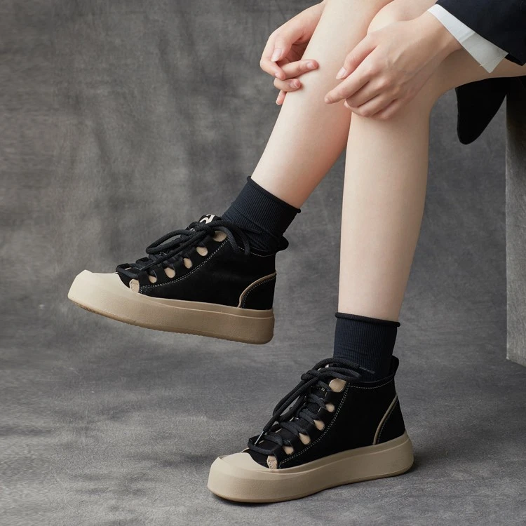 68178（C3）秋季新款帅气圆头牛皮系带平跟高帮单靴女鞋68178