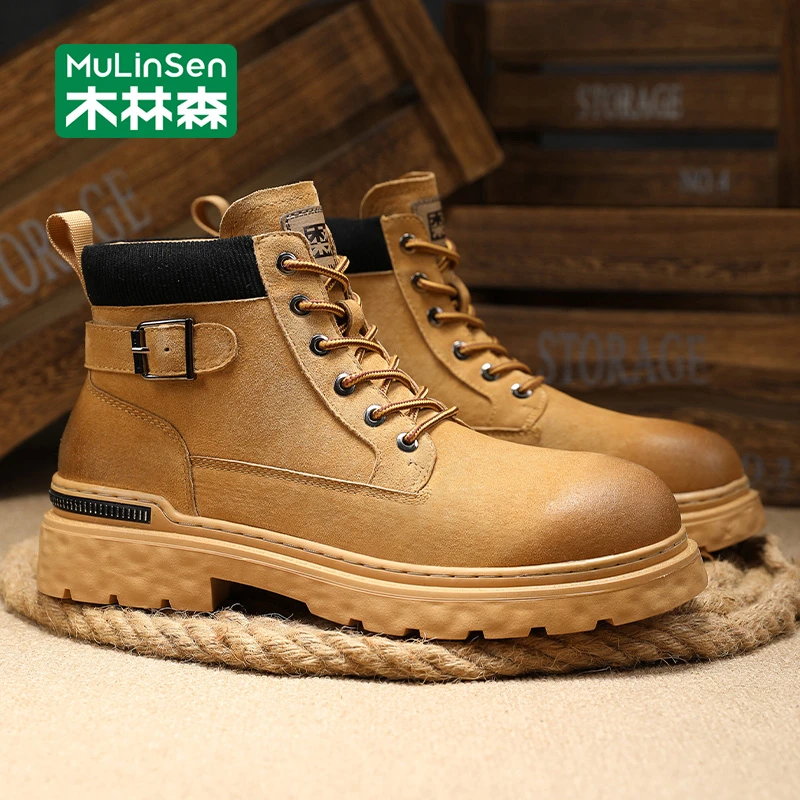木林森大黄靴马丁高帮2024秋冬新款全皮户外男士工装靴复古鞋067