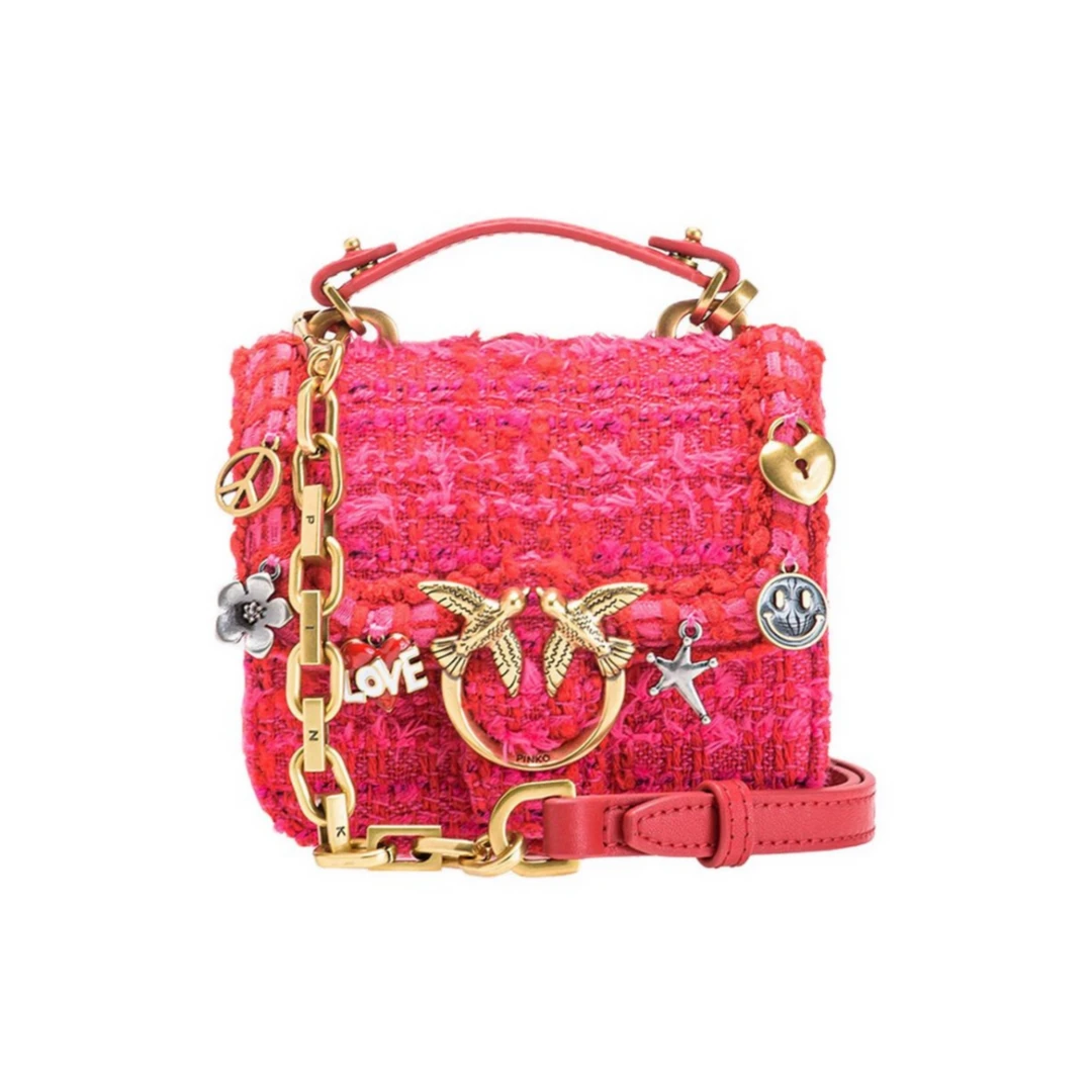 PINKO 翻盖开合 织物 手提单肩斜挎包 迷你 女款 红色 件