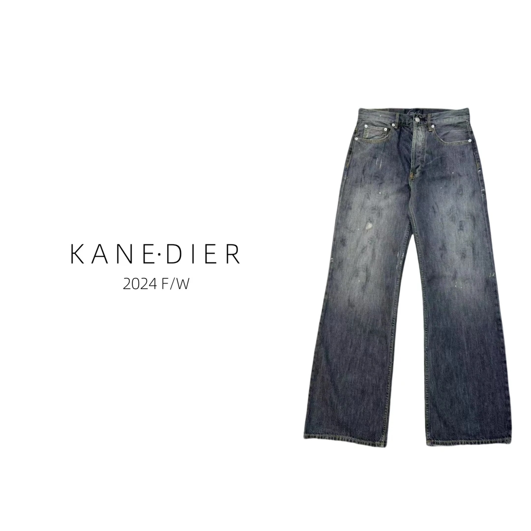 KANE DIER 24F/W AC新款直筒涂绘宽松泼墨牛仔裤设计师水洗