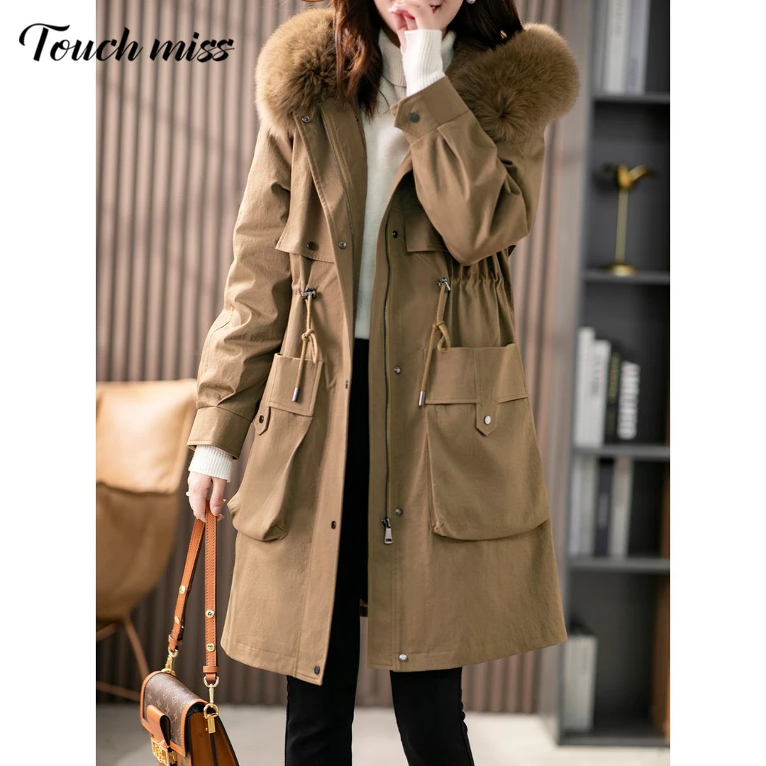 TOUCH MISS狐狸毛领派克服女中长款2025秋冬新款加厚皮草外套百搭