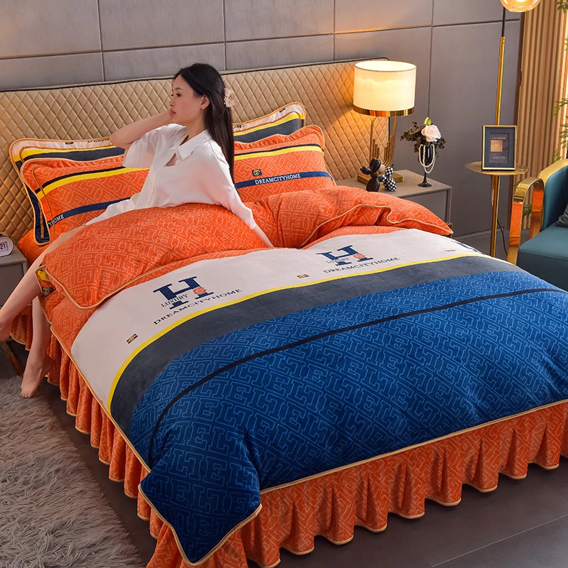 朴语树 印花高克重牛奶绒四件套加绒加厚双面绒床品套件罩床亲肤