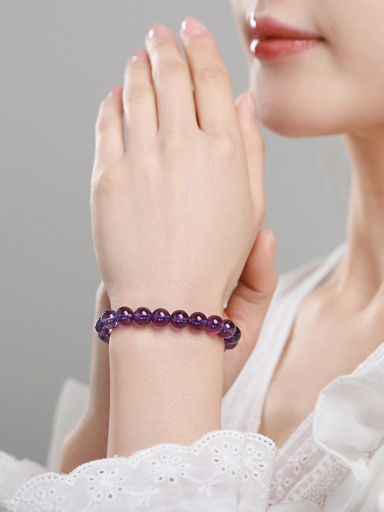 紫水晶手链女单圈素珠情侣款天然水晶手串饰品