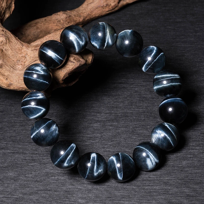 收藏级天然蓝虎眼石手链官方正品虎眼石珠子散珠木变石手串男女款