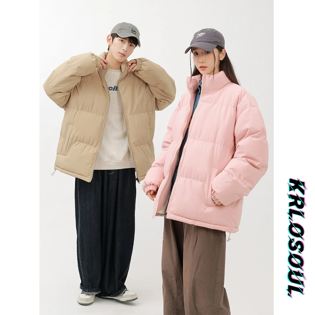 东北棉服女士冬季加厚保暖棉衣宽松男款纯色情侣简约休闲百搭外套