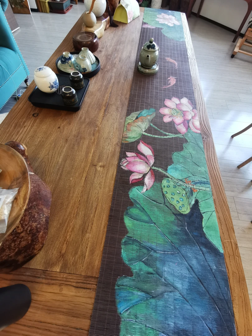 手绘装饰茶席荷花