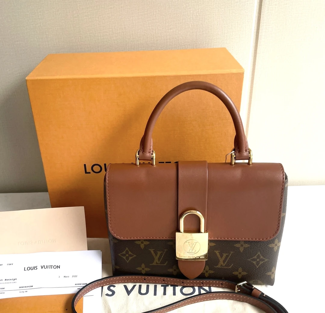 95新 LouisVuitton/路易威登 老六二奢/LV焦糖色锁头bb手提单肩包