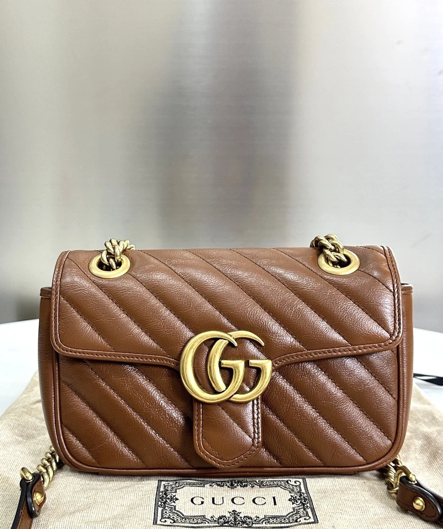 95新 GUCCI/古驰 老六二奢/古驰马蒙22焦糖色单肩包