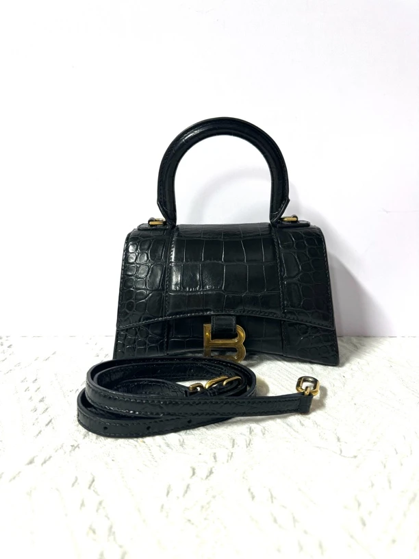 99新 Balenciaga/巴黎世家 老六二奢/98新/鳄鱼压纹黑金沙漏xs