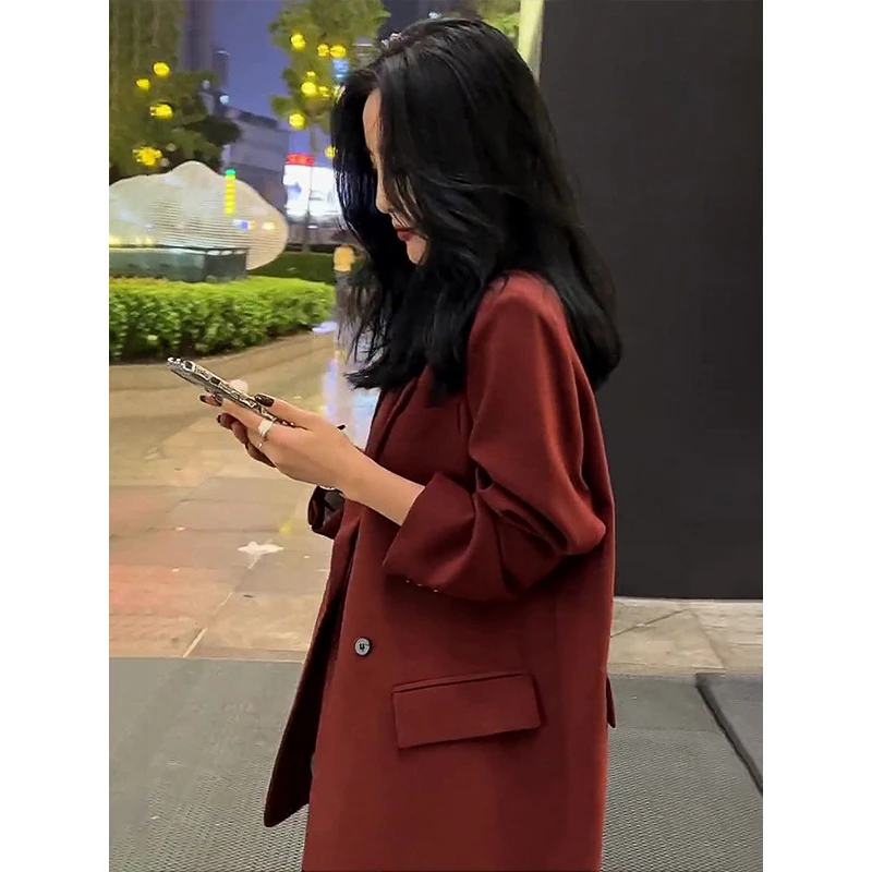 小个子女神范高端红色西装外套2024年春秋新款高级感休闲小西服女