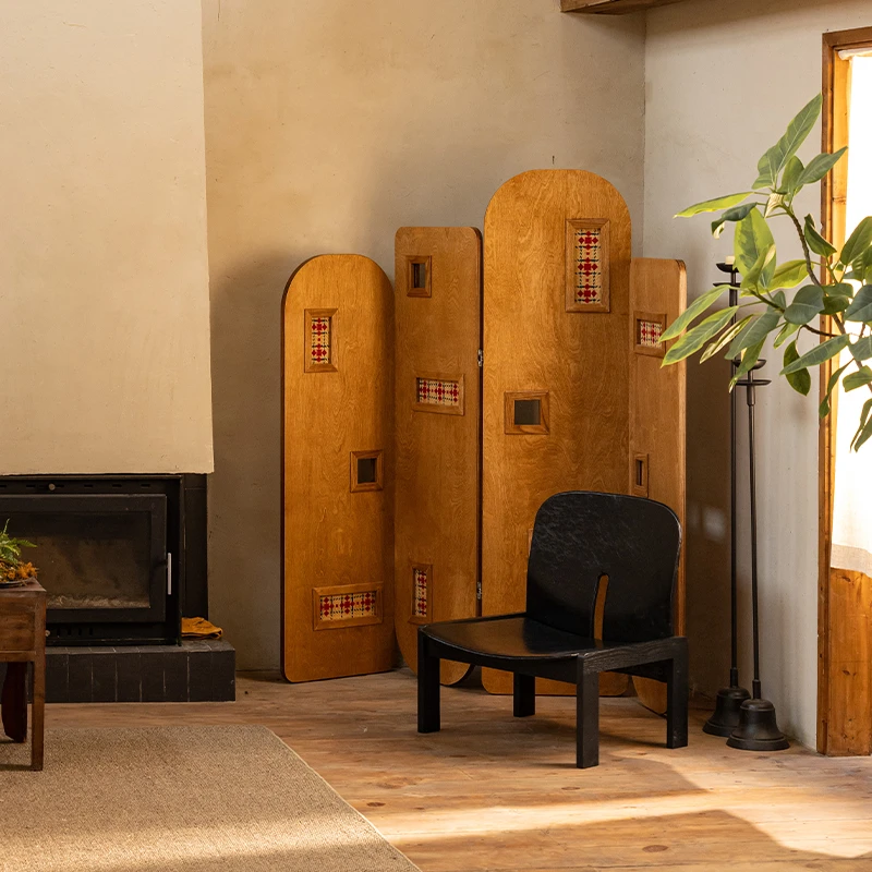 支吾洞岩实木内嵌三色竹编非遗竹编屏风