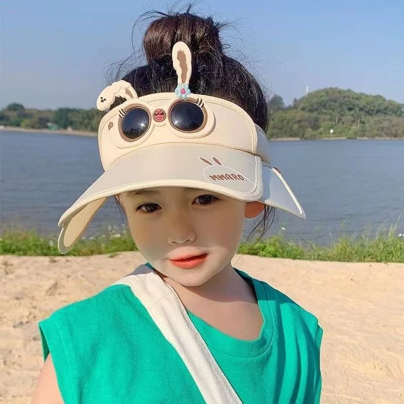 儿童大檐空顶防晒帽夏季男女童可爱卡通兔子遮阳帽防紫外线太阳帽