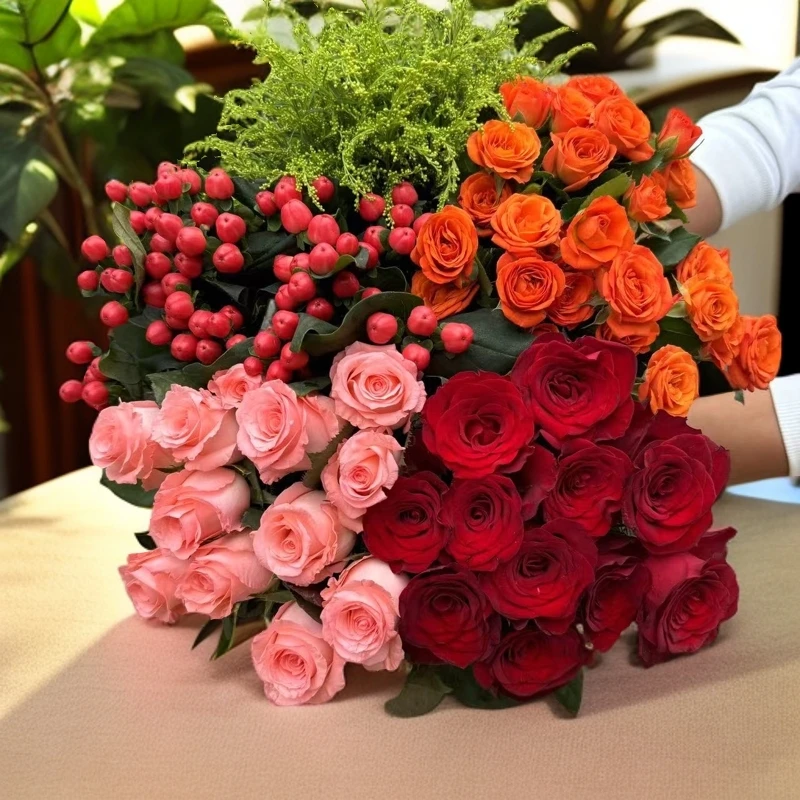 红玫瑰10枝+粉玫瑰10枝+多头玫瑰+红豆+配草  云南基地直发鲜切花