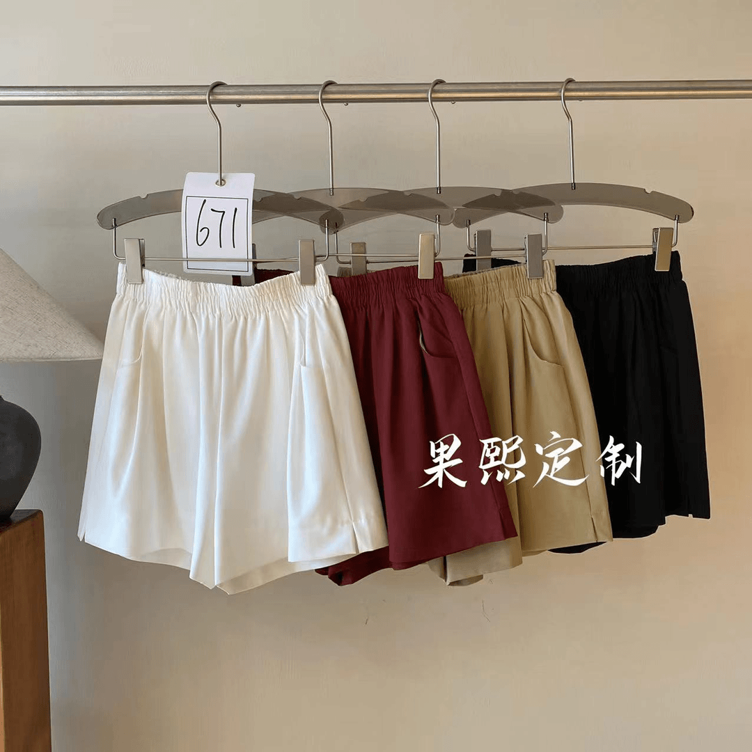 【果熙定制】高腰西装短裤女2024夏新款休闲裤显瘦阔腿松紧腰A字裤