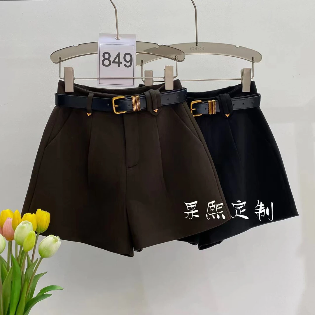 【果熙定制】高腰A字短裤2023年冬季新款毛呢加厚宽松显瘦三分裤潮