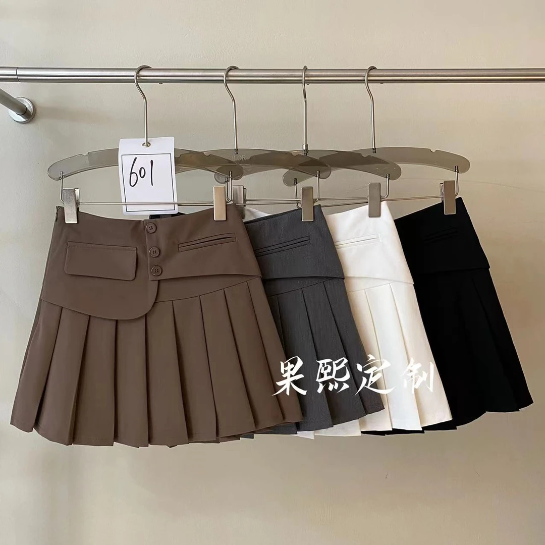 【果熙定制】2024新款夏季百褶短裙高腰显瘦女防走光A字半身裙外穿