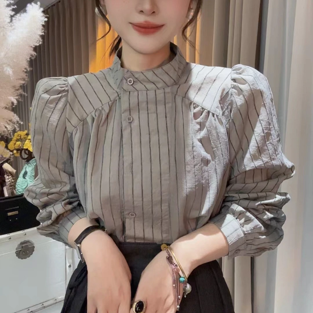 HUIHUI 优雅气质斜门襟竖条衬衫·
