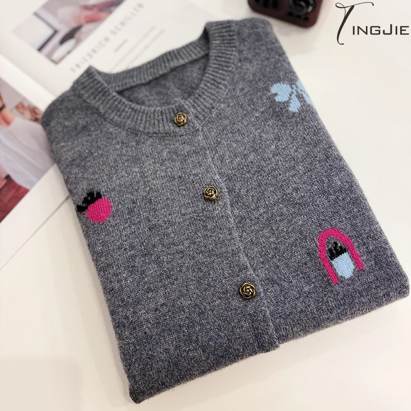 【100%羊毛开衫】B599长袖上衣针织毛衣上衣女