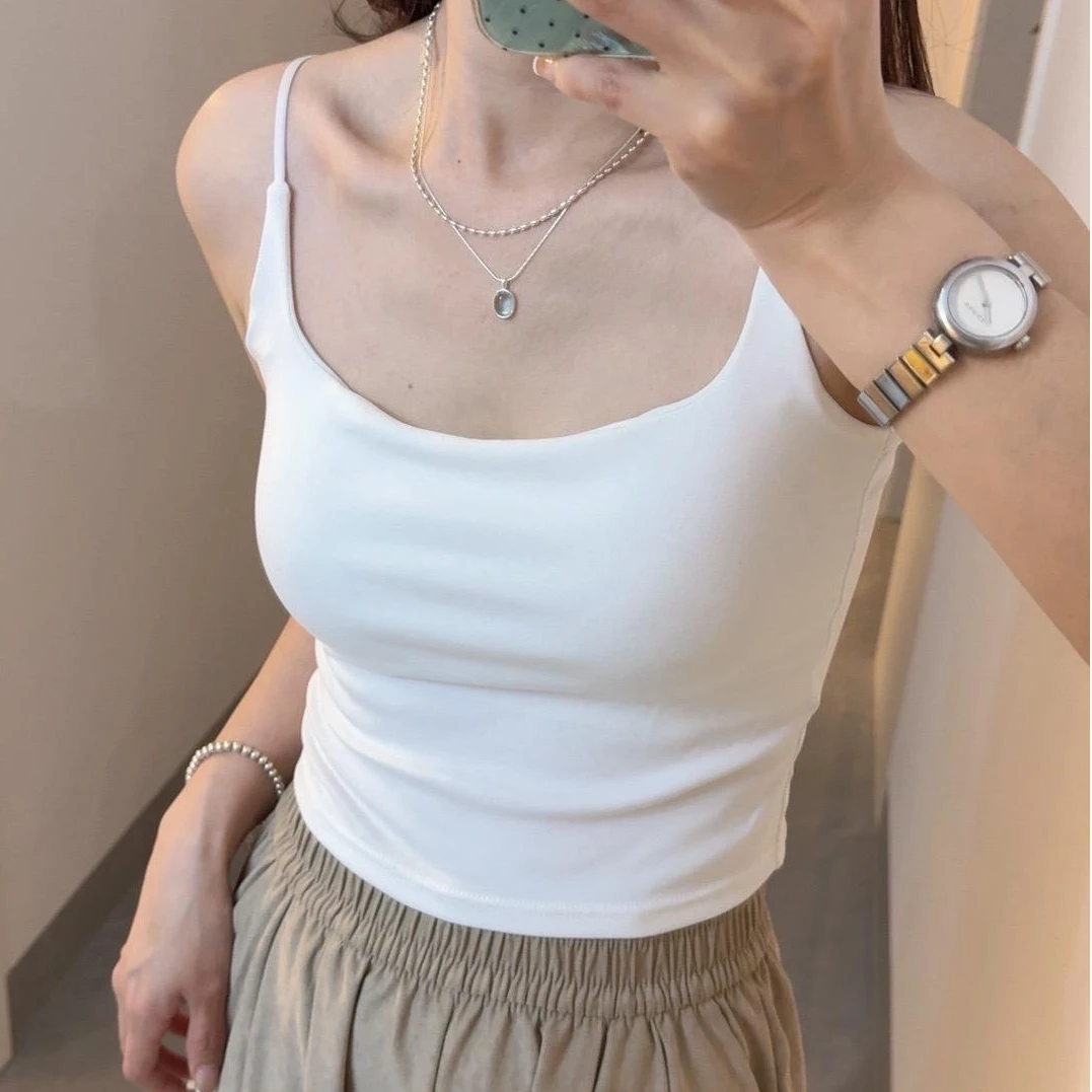 辣妹新款高品质吊带背心自带杯垫时尚纯色修身显瘦百搭打底上衣