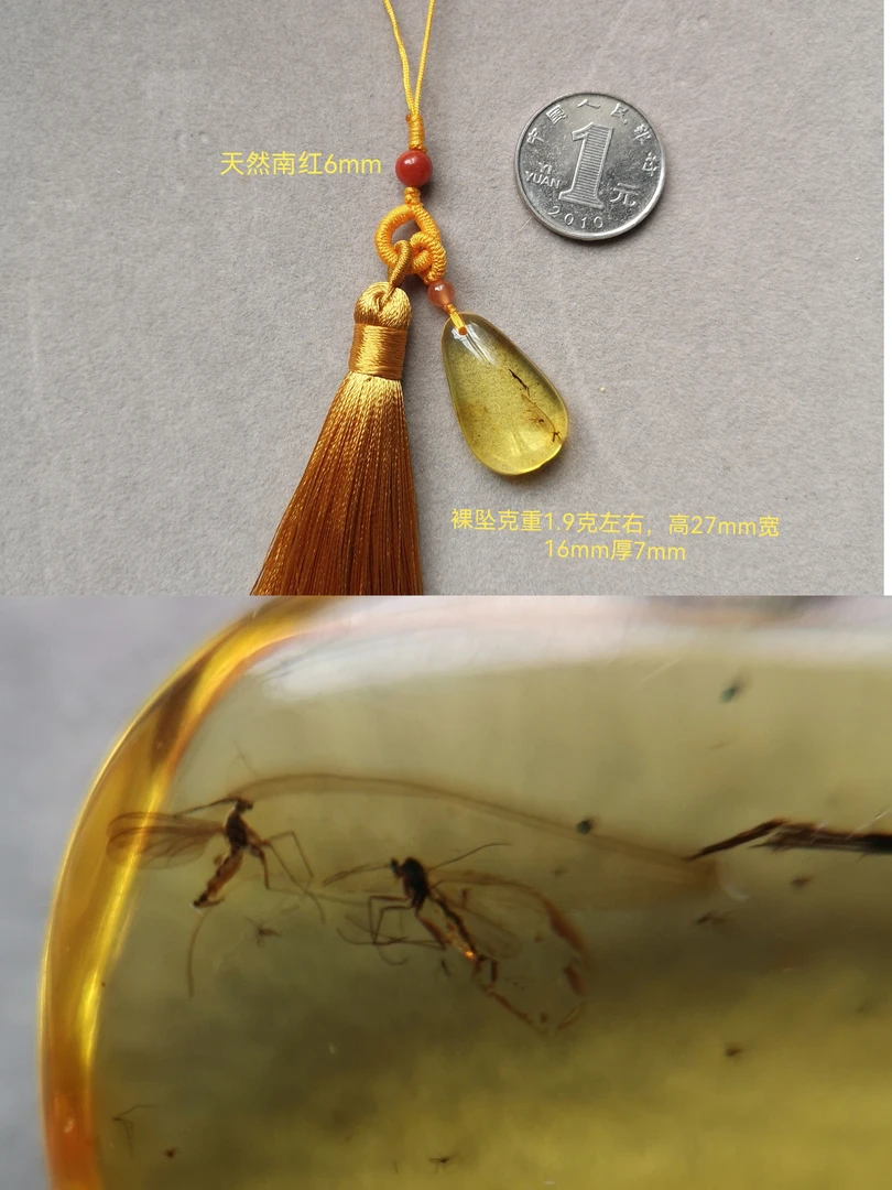 天然琥珀虫珀挂件完整虫子包体虫珀标本手工diy
