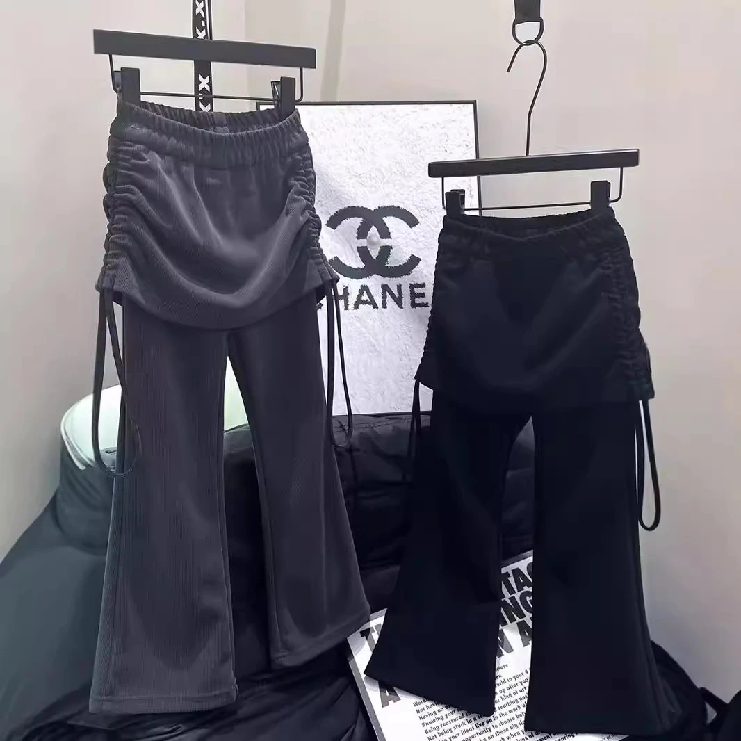 女童韩版中大童假两件休闲弹力喇叭裙裤2025春季新款儿童洋气裤子