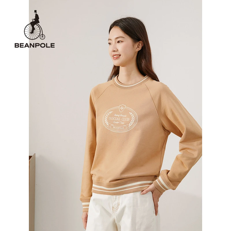 BEANPOLE【雅丹风】 秋冬卡其学院风印花长袖圆领休闲卫衣BF3741Z01