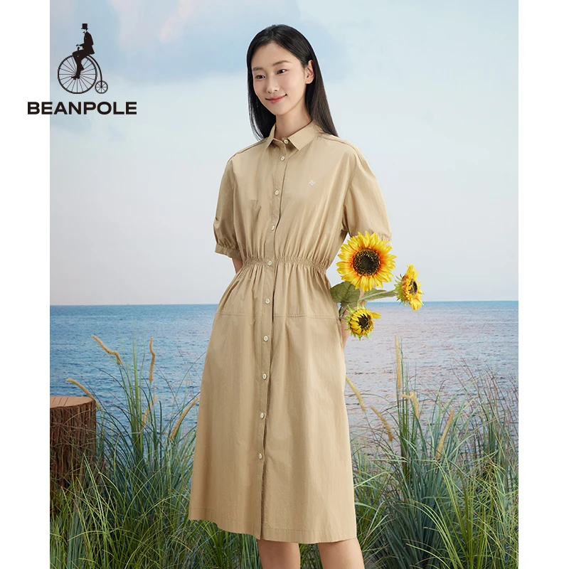 BEANPOLE滨波 24春夏新女士工装风卡其色短袖收腰连衣裙BF4371Z06