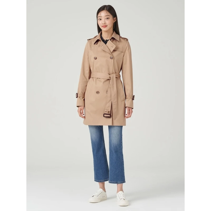 BEANPOLE 春季新女士英伦休闲通勤腰带收腰中长风衣外套BF383TE03