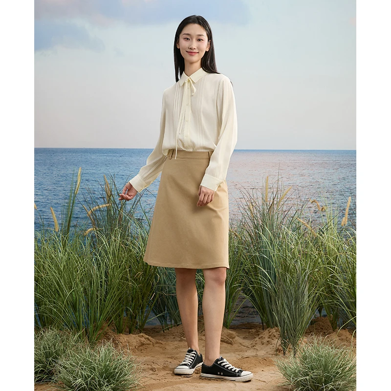 BEANPOLE【雅丹风】【开播专享】24女 复古棉混纺纯色半身裙BF4227Z03