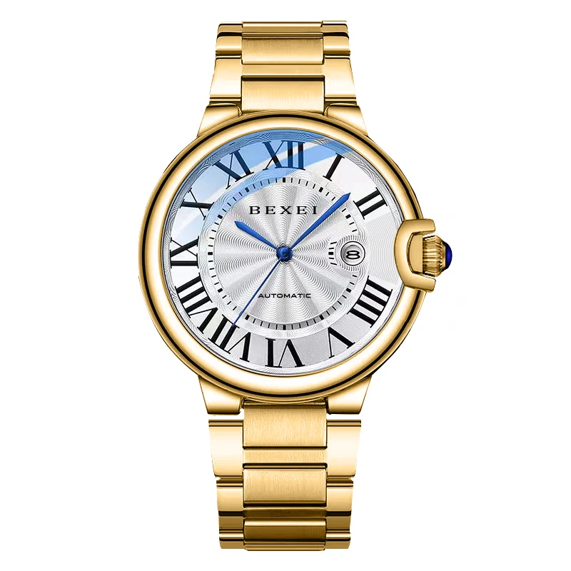 BEXEI/彼赛圆形气球钢带款防水全自动机械腕表