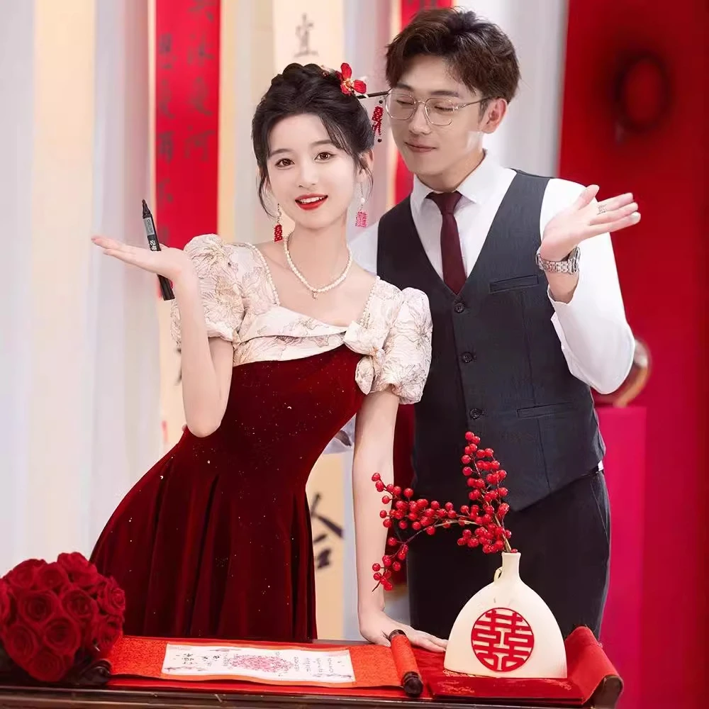 红色敬酒服新娘2024新款结婚订婚晚礼服女法式轻奢小众礼服连衣裙