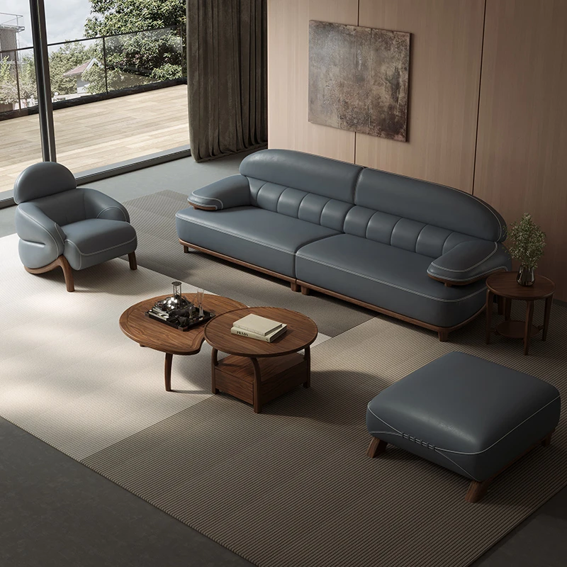 北美黑胡桃木实木真皮沙发小户型客厅加厚头层牛皮复古直排新中式