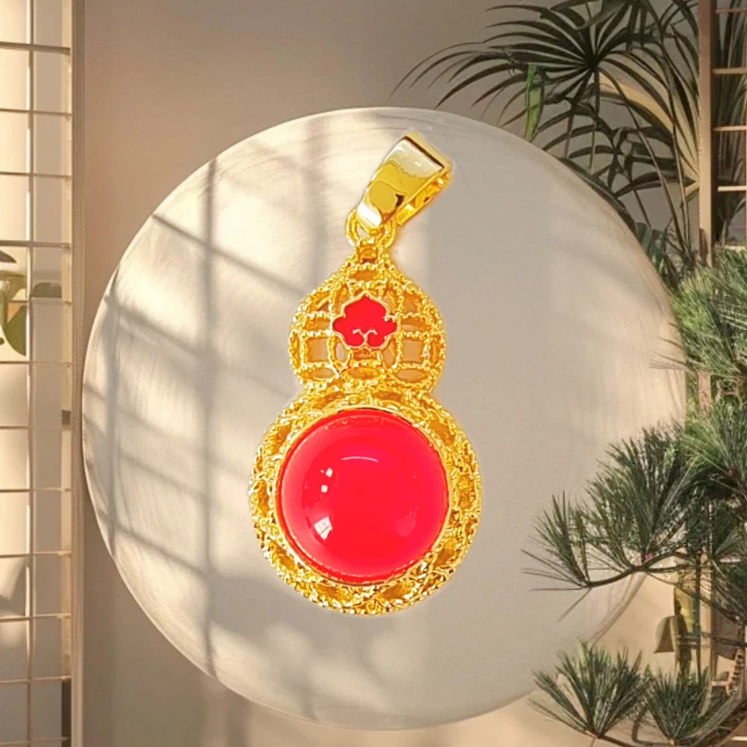 【宋总】BM-S115#鸿运当头-宝葫芦玉髓吊坠合金镶嵌 赠合金链