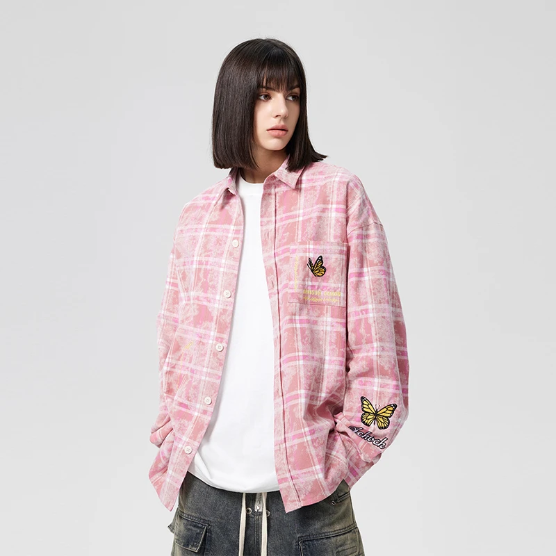 【Achock官方店】洗水做旧蝴蝶刺绣长袖衬衫潮牌美式春秋款外套男