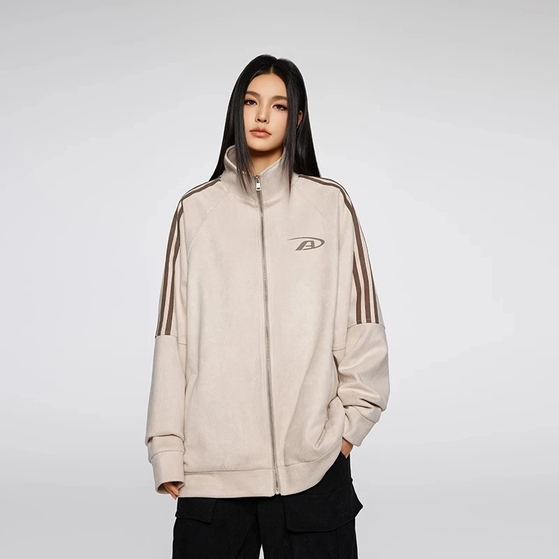 【Achock官方店】潮牌简约条纹拼接夹克美式春秋立领外套男女